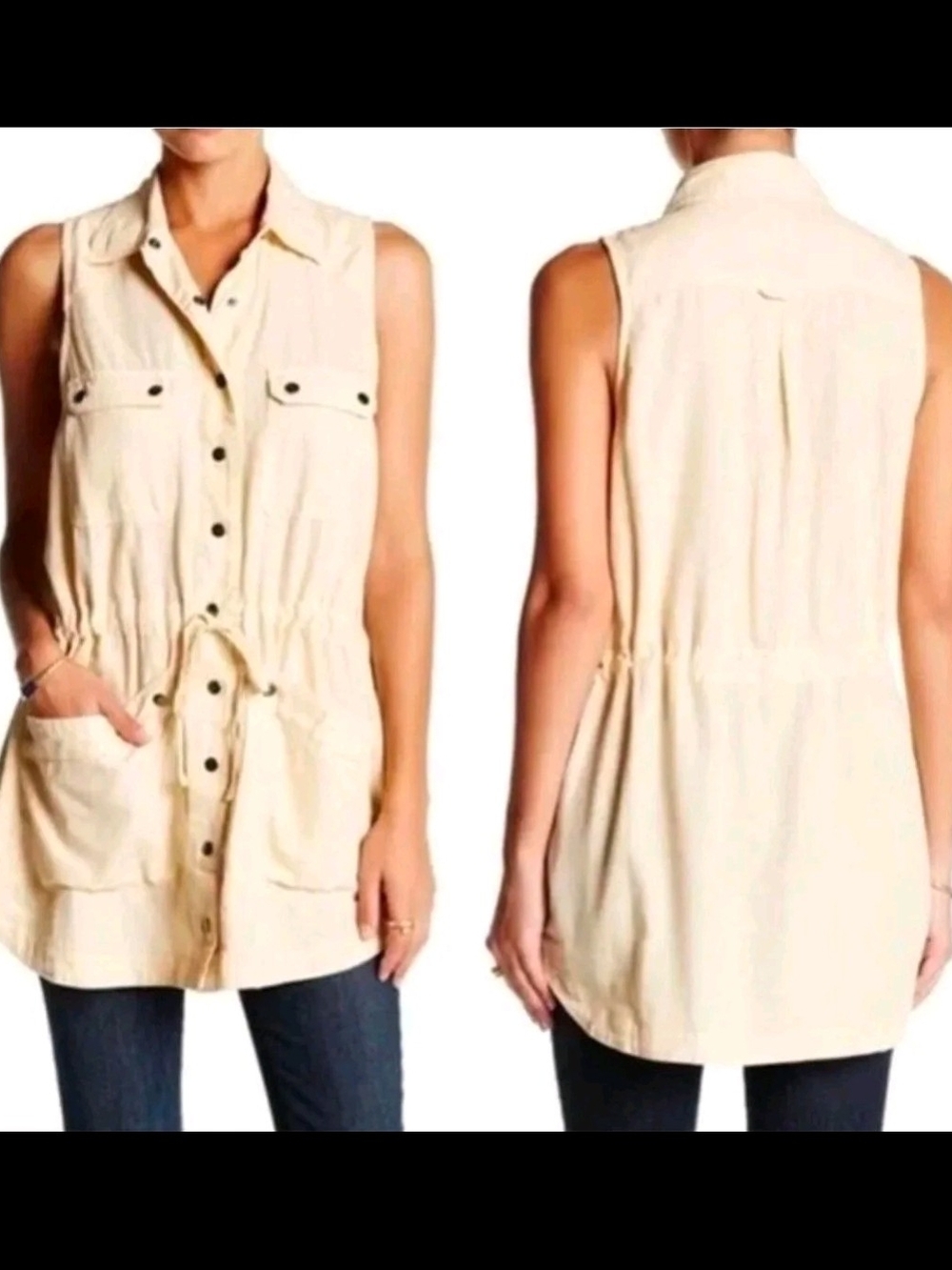 Free People 'Too Far' Sleeveless Drawstring Utility Tunic Top - Cream